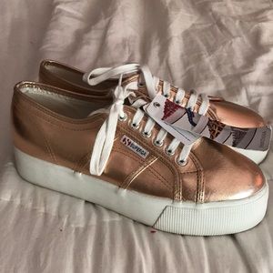 Rose gold Superga platform sneakers sz 10 NWT